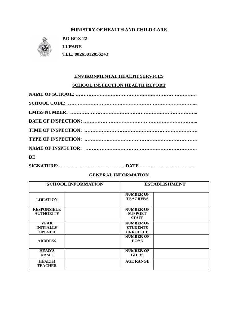 School Health Inspection Report Template | PDF | Toilet