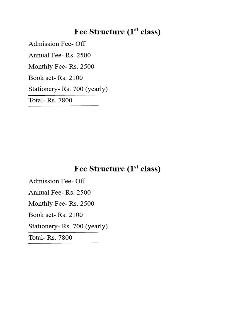 1st Class Fee Structure Breakdown | PDF
