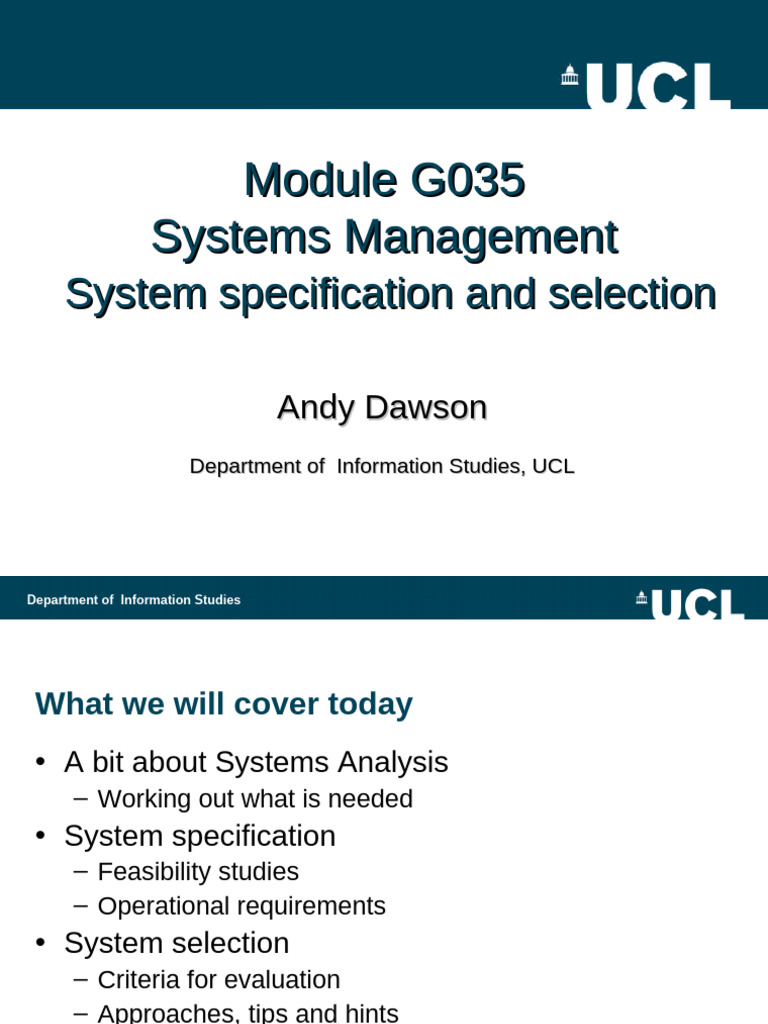Systems Management: Specification & Selection | PDF | System ...