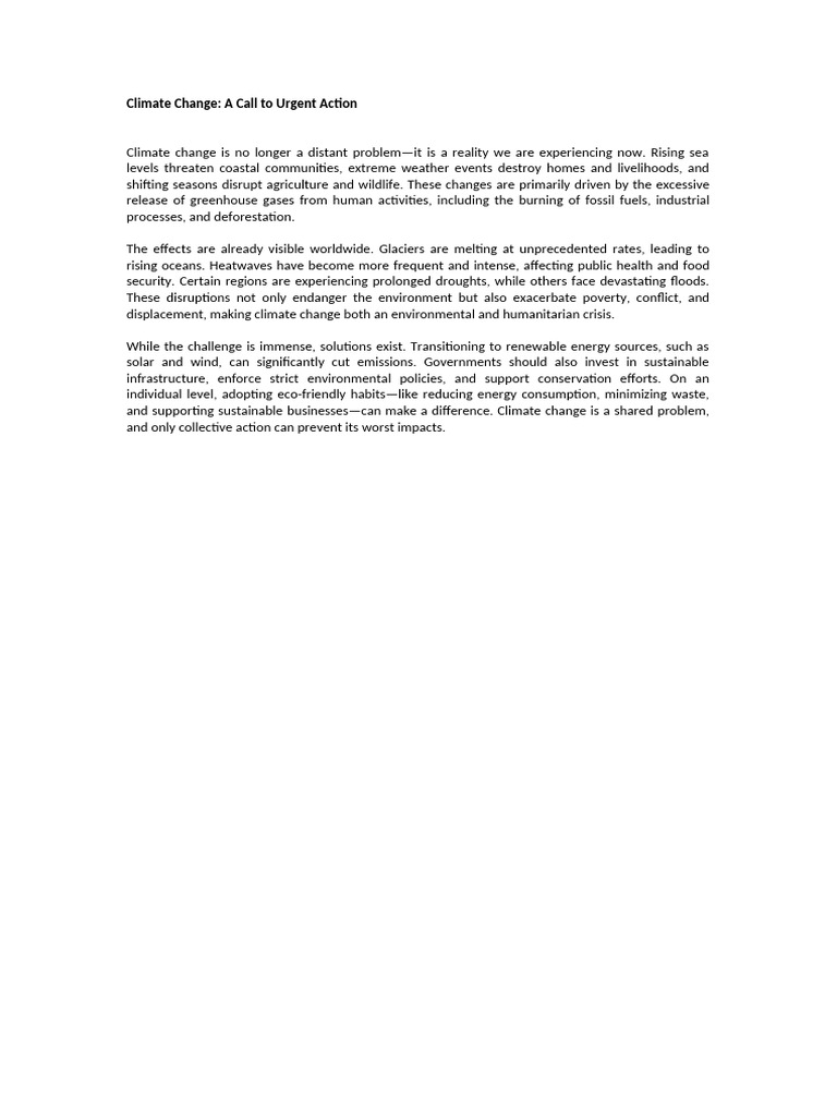 Urgent Action Needed on Climate Change | PDF