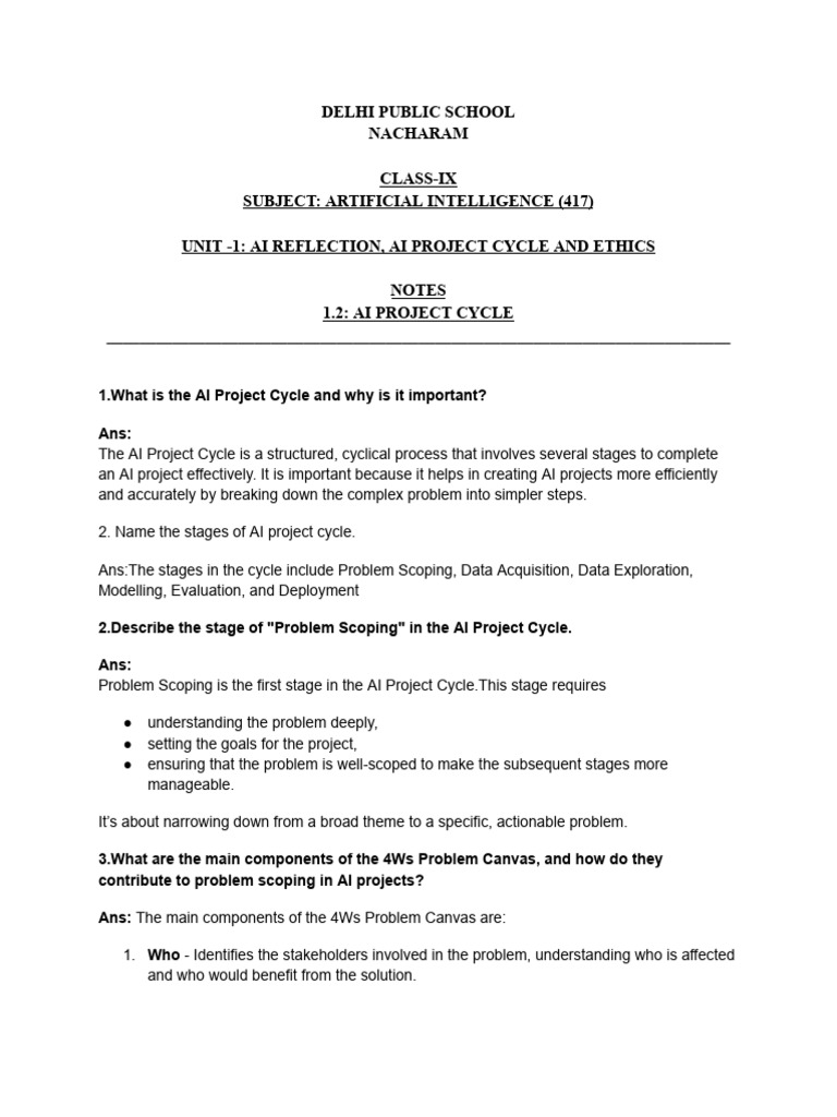AI Project Cycle Overview for Class IX | PDF | Artificial Intelligence ...
