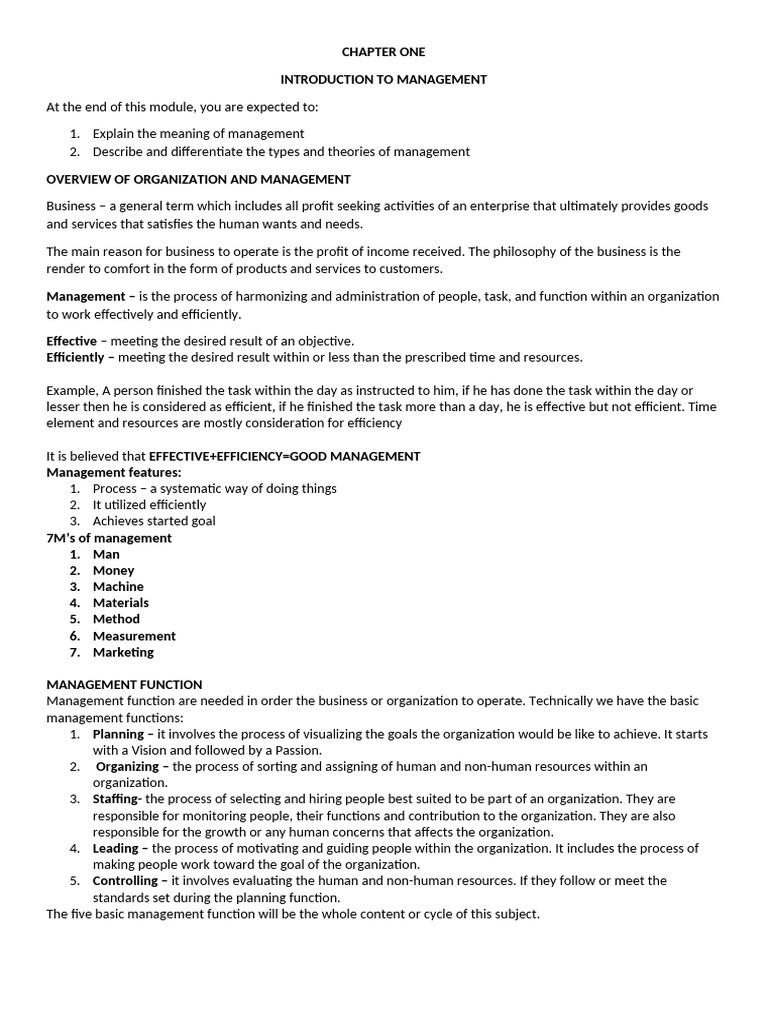 Organization and Management Module 1 | PDF | Goal | Leadership