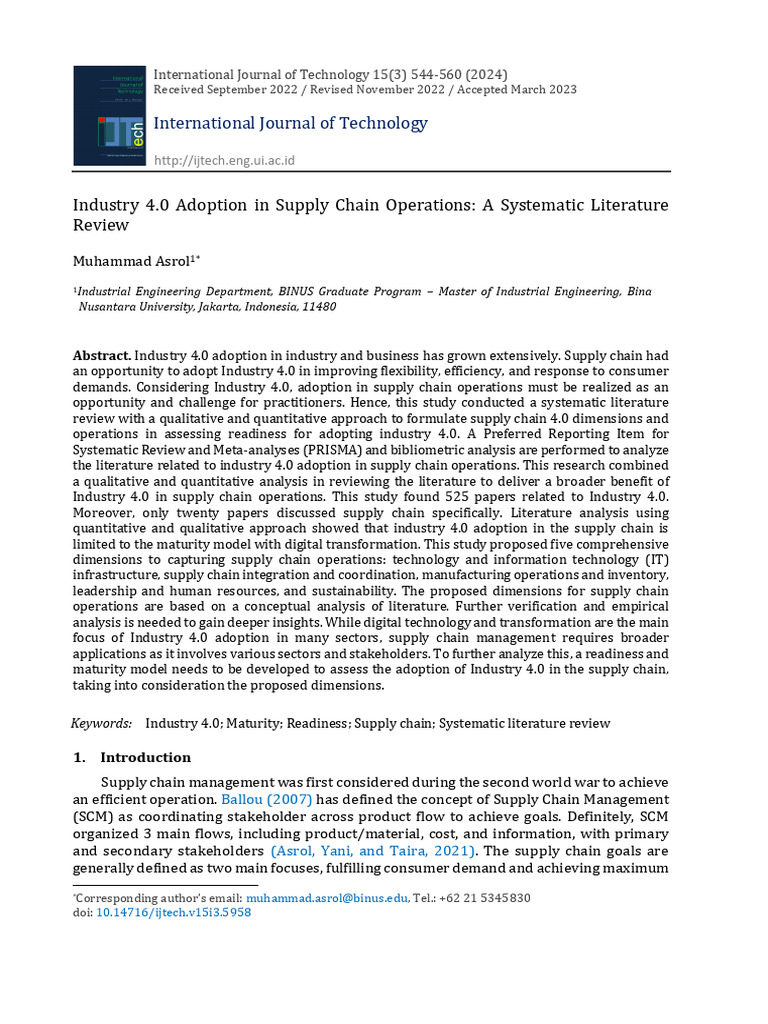 IJTech - IE 5958 - Industry 40 Adoption in Supply Chain Operations A ...