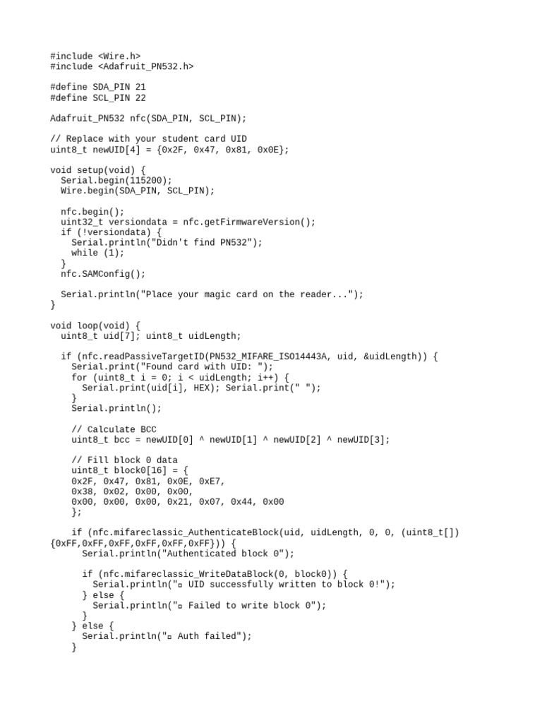NFC UID Writing Example Code | PDF