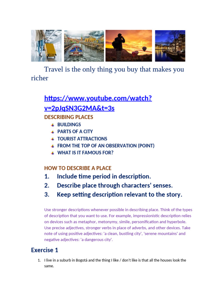 Describing Places Effectively | PDF | Adjective | Verb