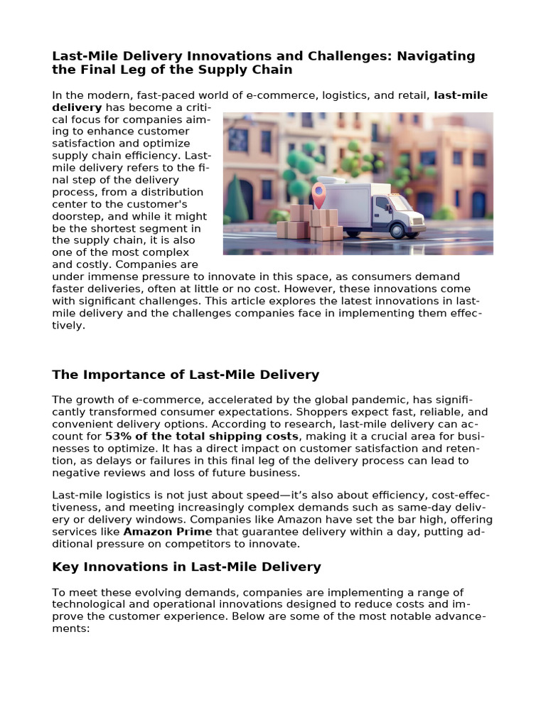 Last-Mile Delivery: Innovations & Challenges | PDF | Business | Economies