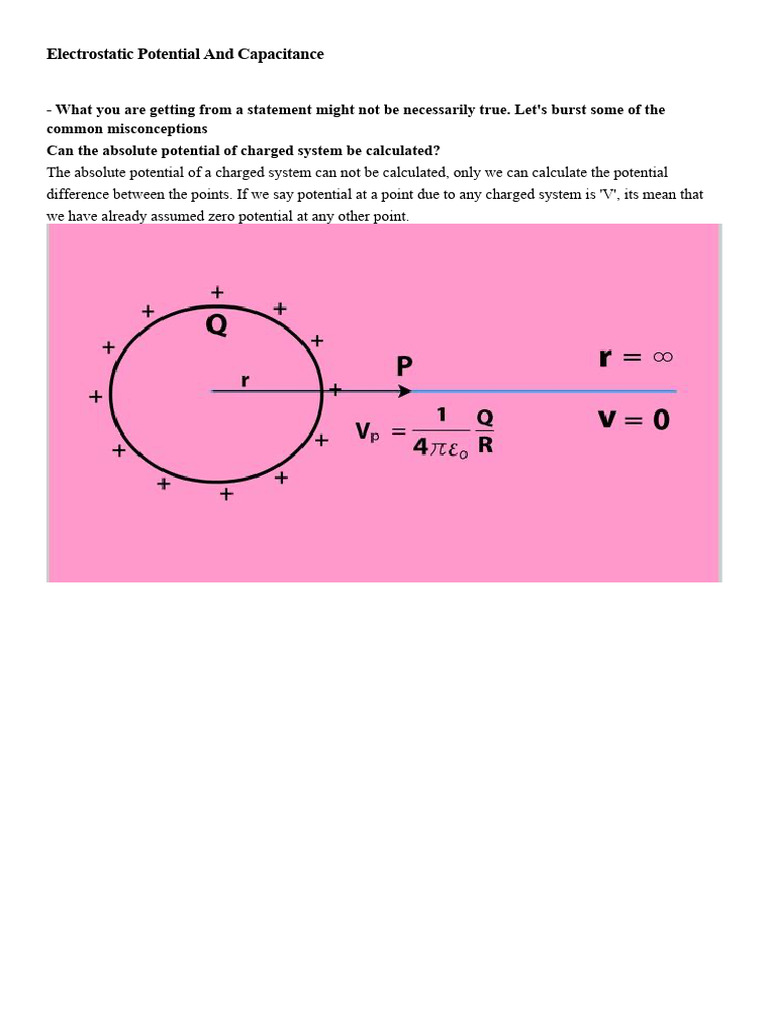Understanding Electrostatic Potential & Capacitance | PDF