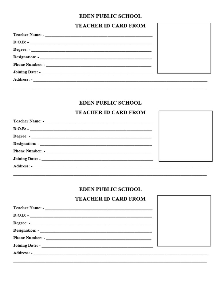 Teacher Id Card From | PDF