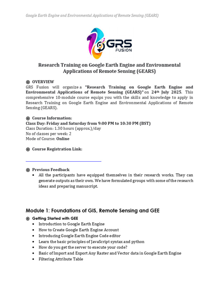 Google Earth Engine Remote Sensing Training | PDF | Satellite Imagery ...