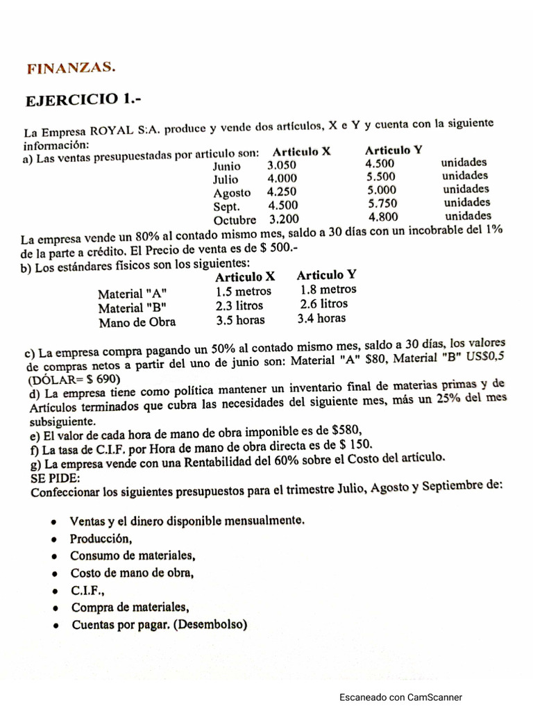 Ejercicio de Presupuesto | PDF
