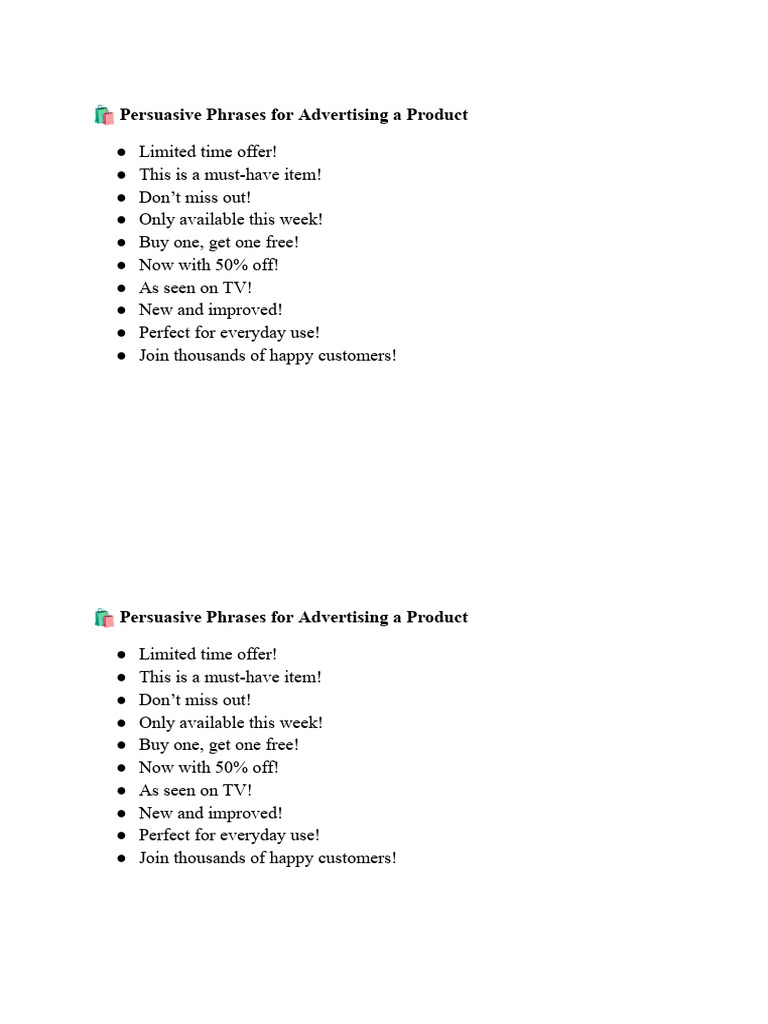 Persuasive Advertising Phrases | PDF
