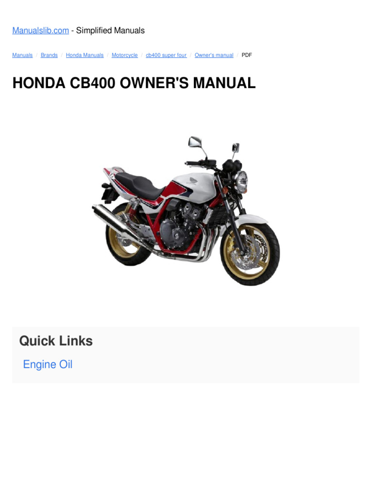 Honda Cb400 Owner'S Manual: Quick Links | PDF | Manual