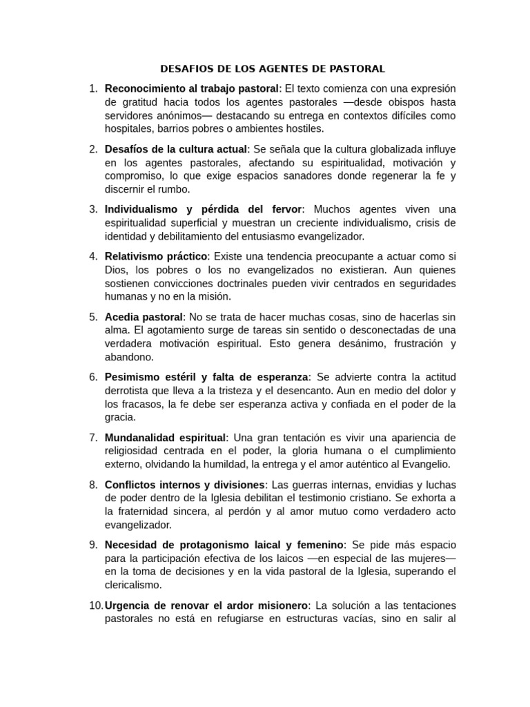 Desafios de Los Agentes de Pastoral | PDF