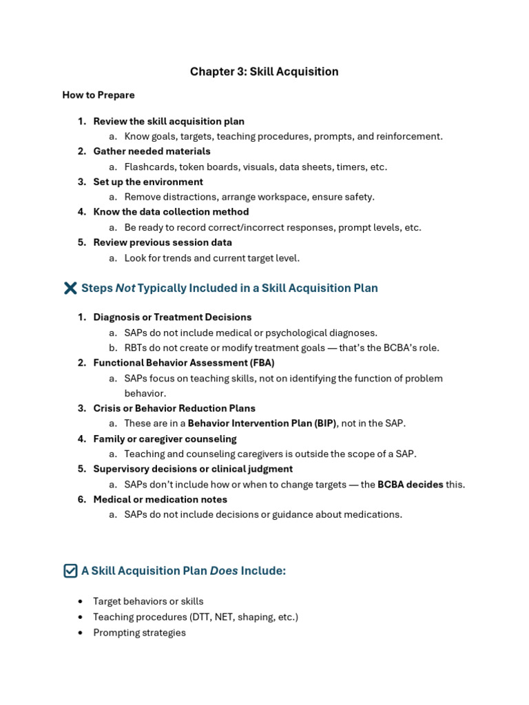 Skill Acquisition Plan Essentials | PDF | Learning | Reinforcement