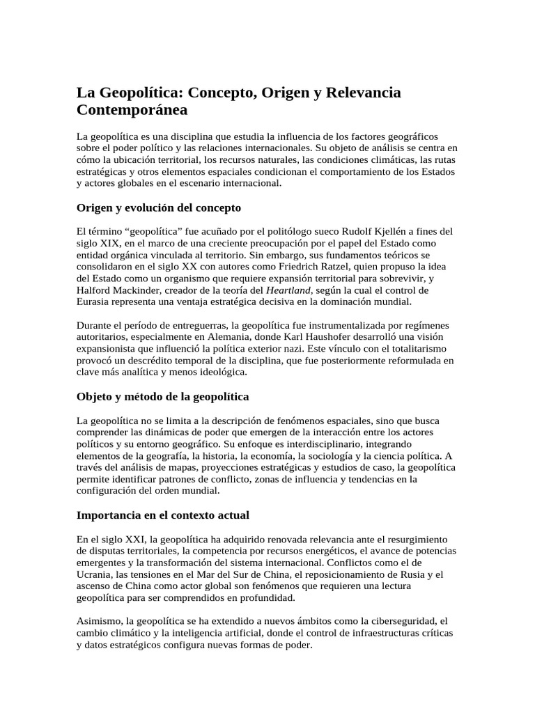 Geopolítica: Origen y Relevancia Actual | PDF | Geopolítica | Educación ...