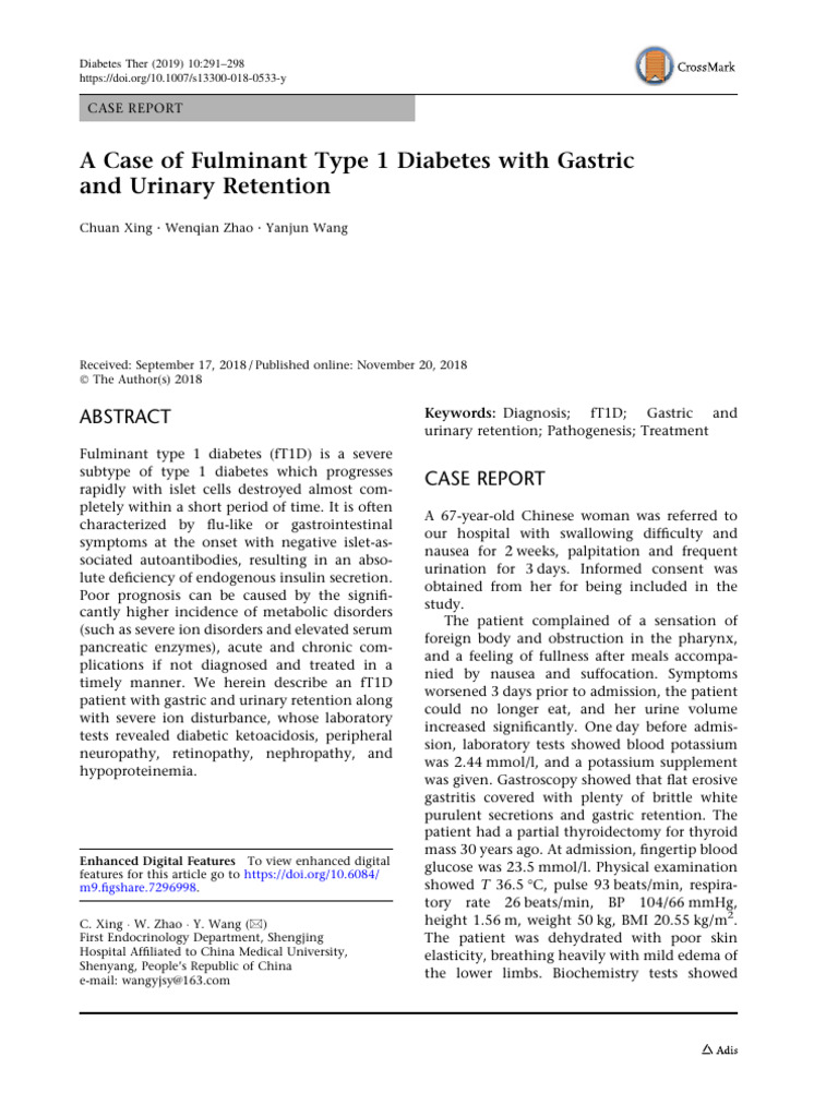 A Case of Fulminant Type 1 Diabetes With Gastric and Urinary Retention ...