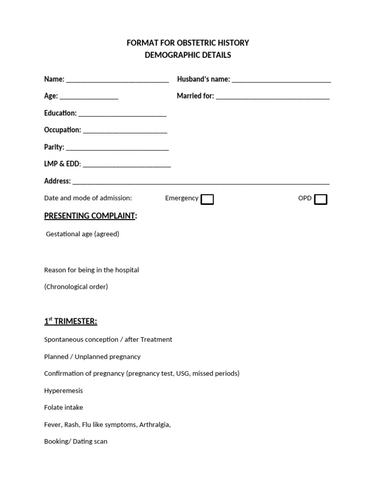 Obstetric History Format Template | PDF | Pregnancy | Childbirth