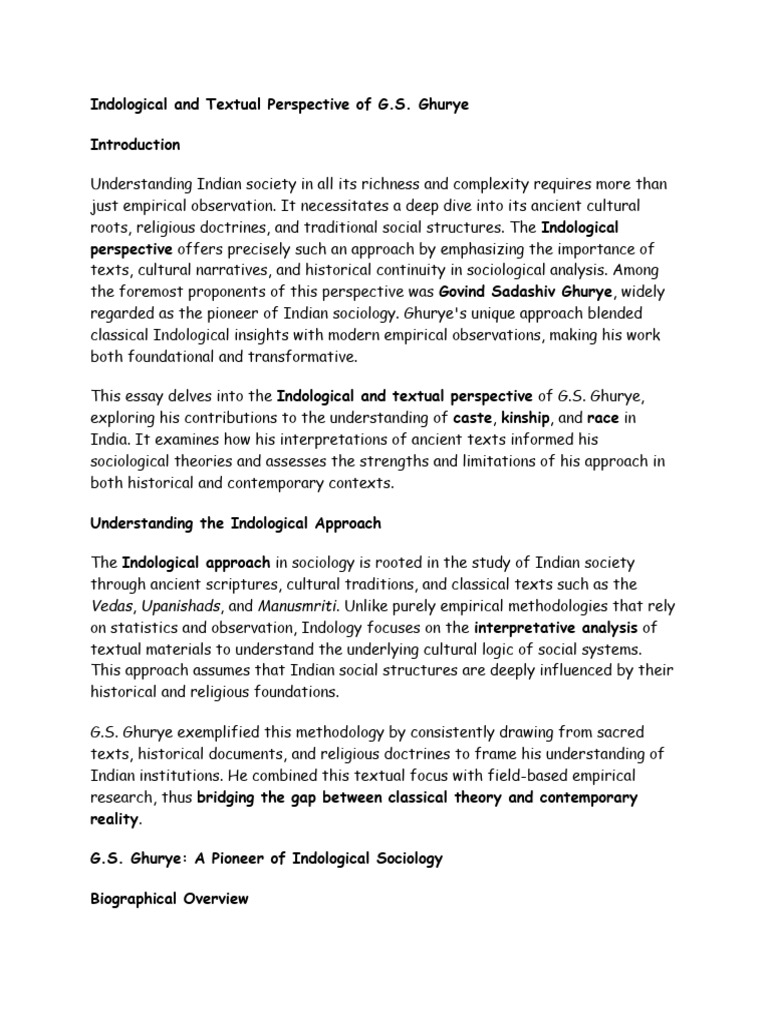 G.S. Ghurye's Indological Perspective | PDF | Sociology | Caste