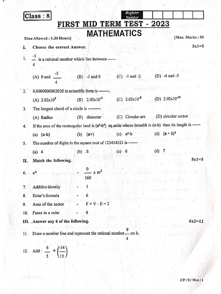 2025 10th Maths Mid Term Paper Guide | PDF