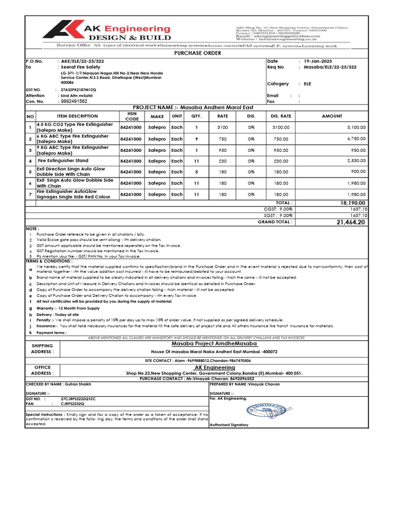 Purchase Order for Fire Safety Equipment | PDF | Invoice | Value Added Tax