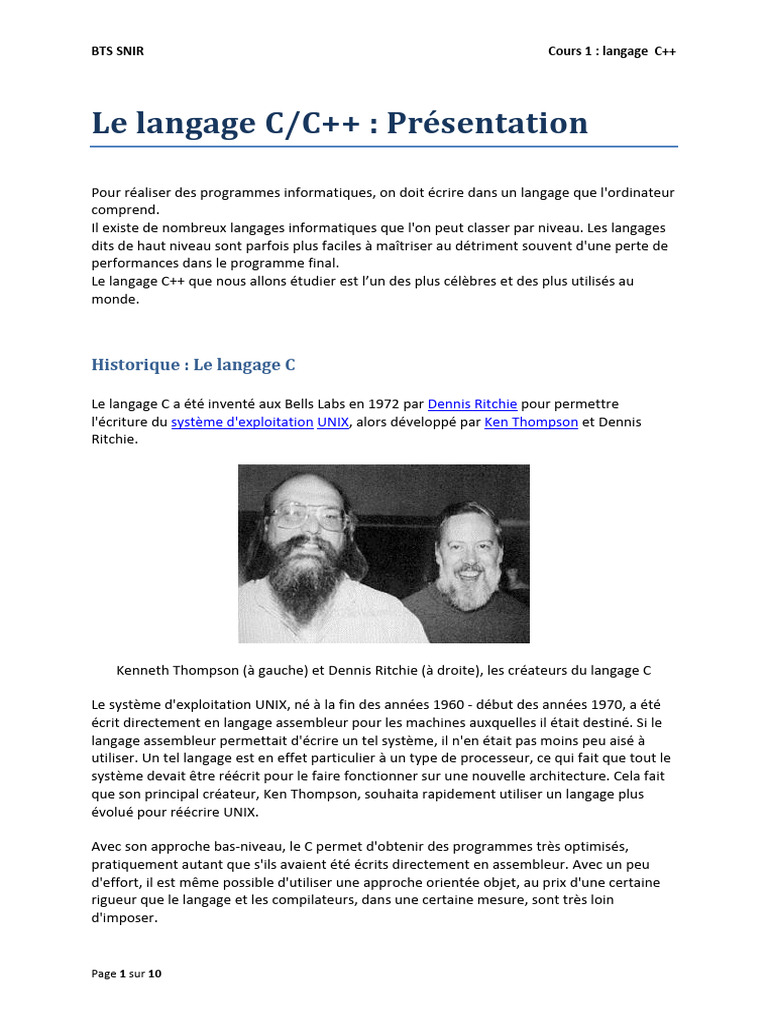 Introduction au langage C++ et ses bases | PDF | Langage de ...