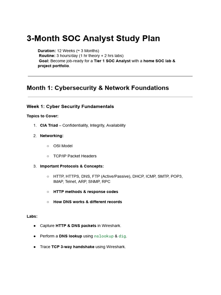 Home SOC Lab Study Plan for Analysts | PDF | Internet Protocol Suite ...