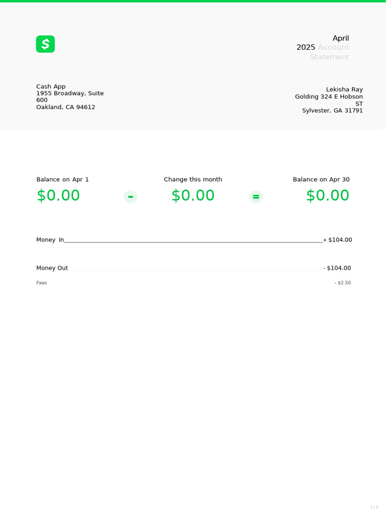 Cash App April 2024 Account Statement 015eca0bd3b287b05e5312365 | PDF ...