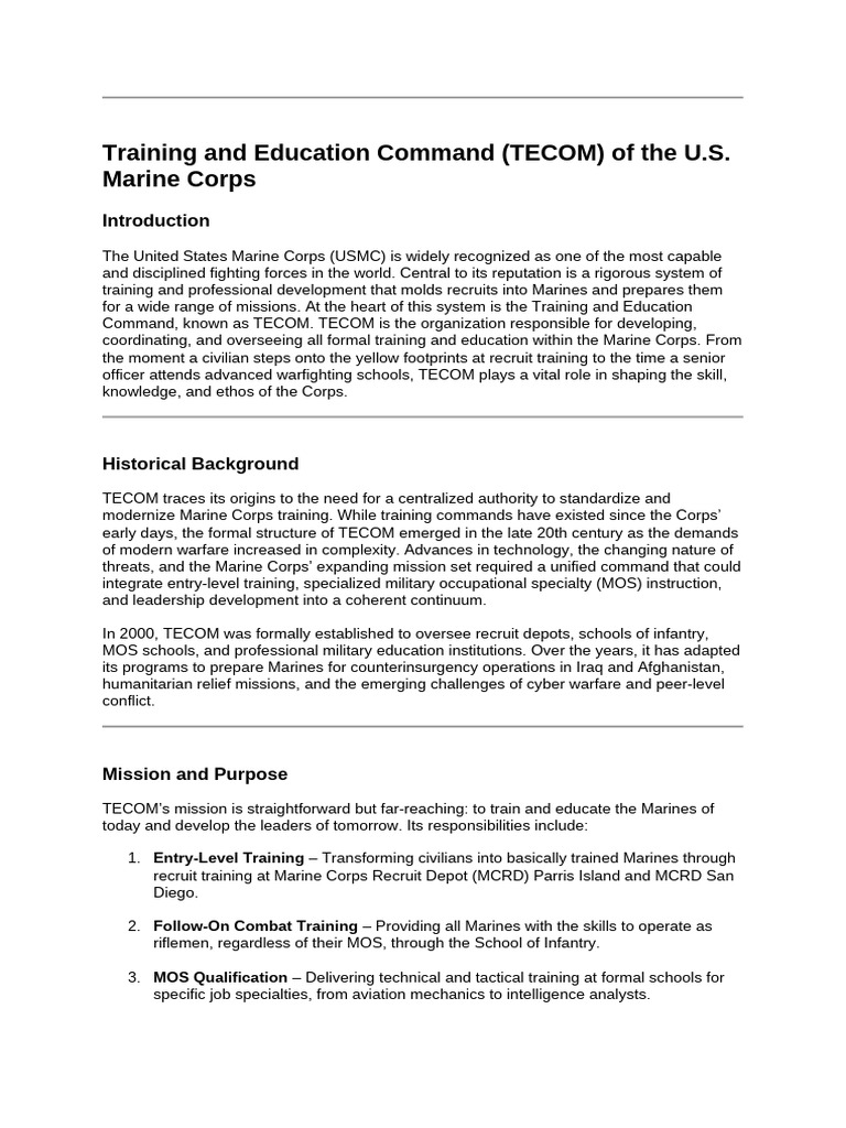 Training and Education Command (TECOM) of The U | PDF | United States ...