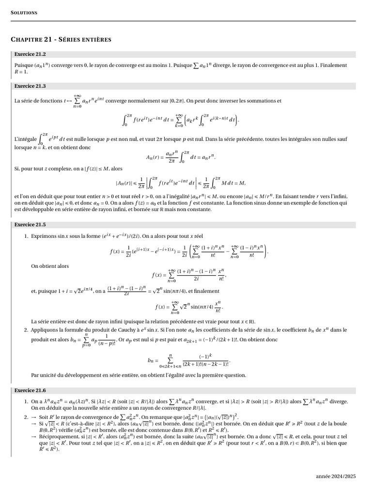Rayon de convergence des séries entières PDF Limite (mathématiques — free download