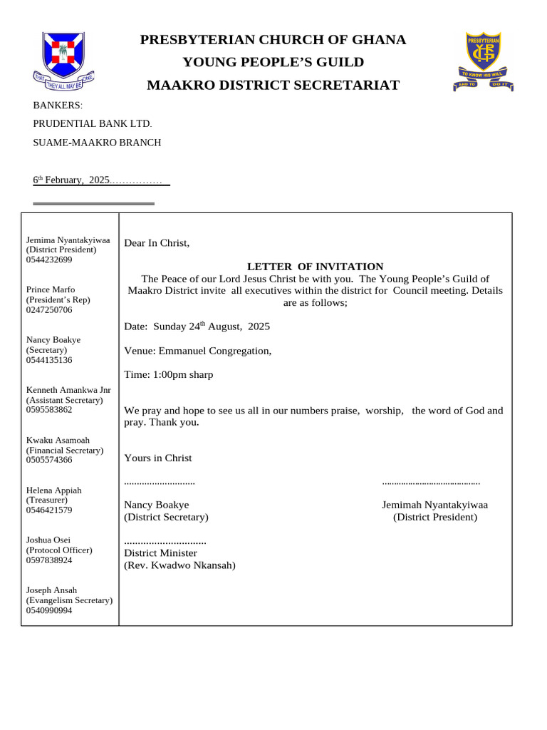 Young People's Guild Council Meeting Invite | PDF