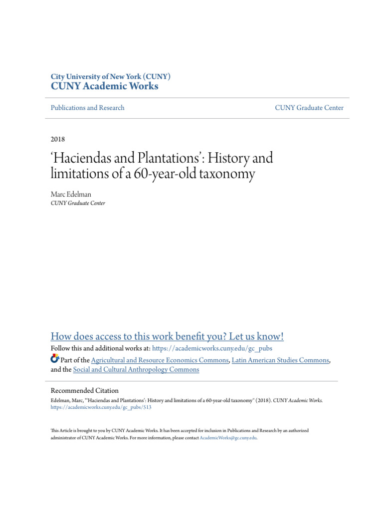 EDELMAN, Marc - Haciendas and Plantations - 2018 | PDF | Peasant ...