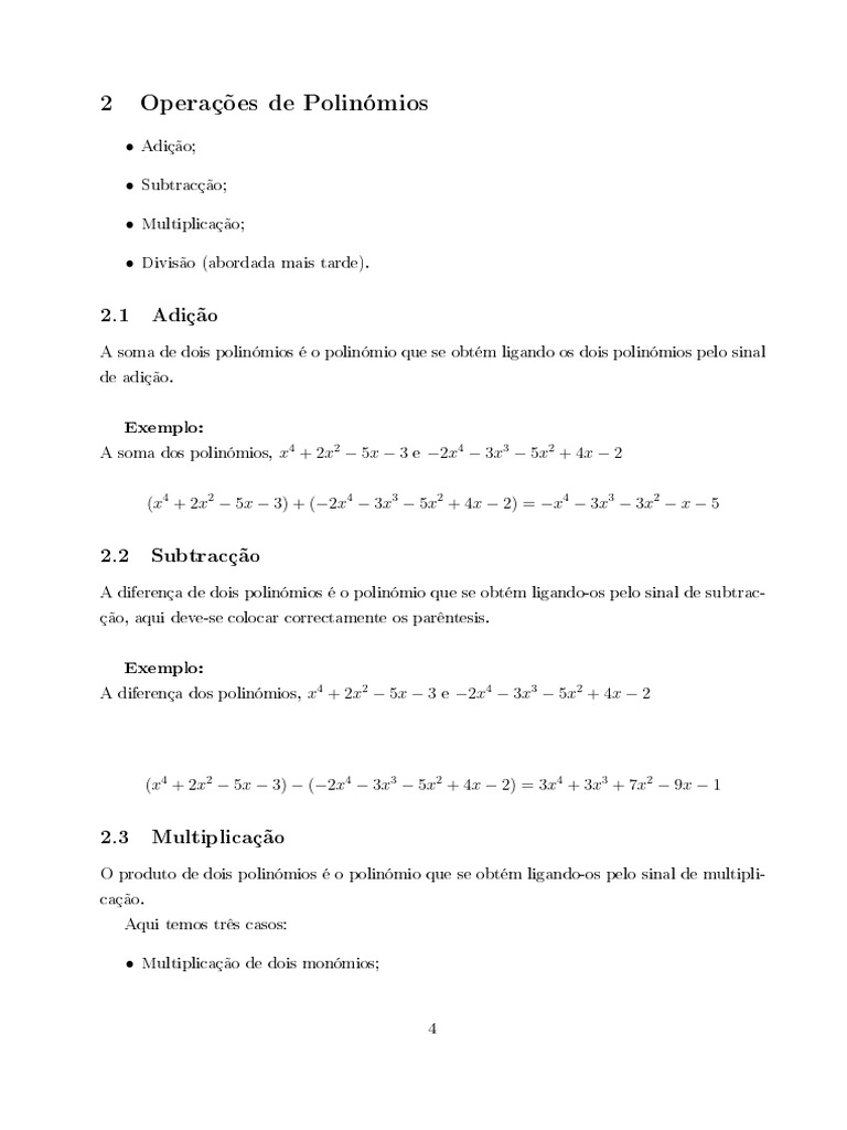 Operações Básicas com Polinômios | PDF | Notação matemática ...