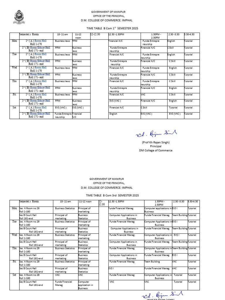 B.Com 1st, 3rd, 5th Semester Timetable 2025 | PDF | Academic Degree ...