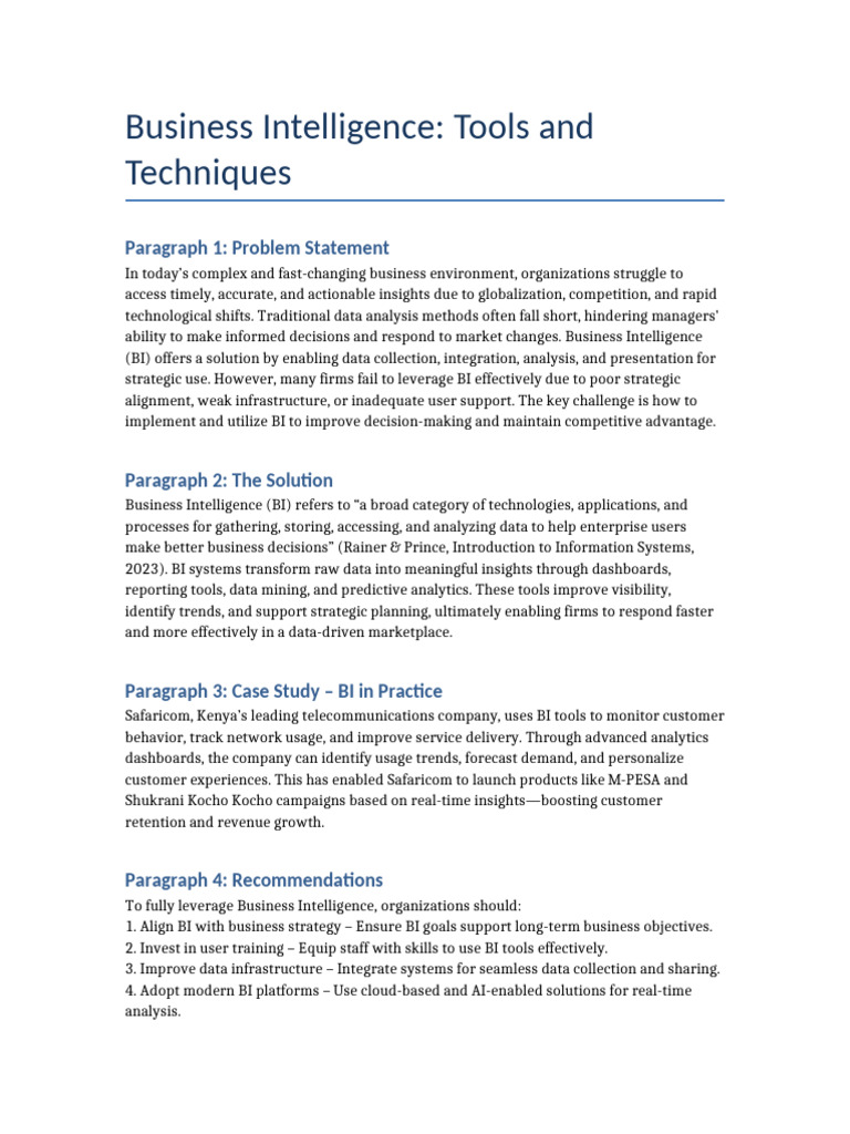 Business Intelligence Tools for Decision-Making | PDF
