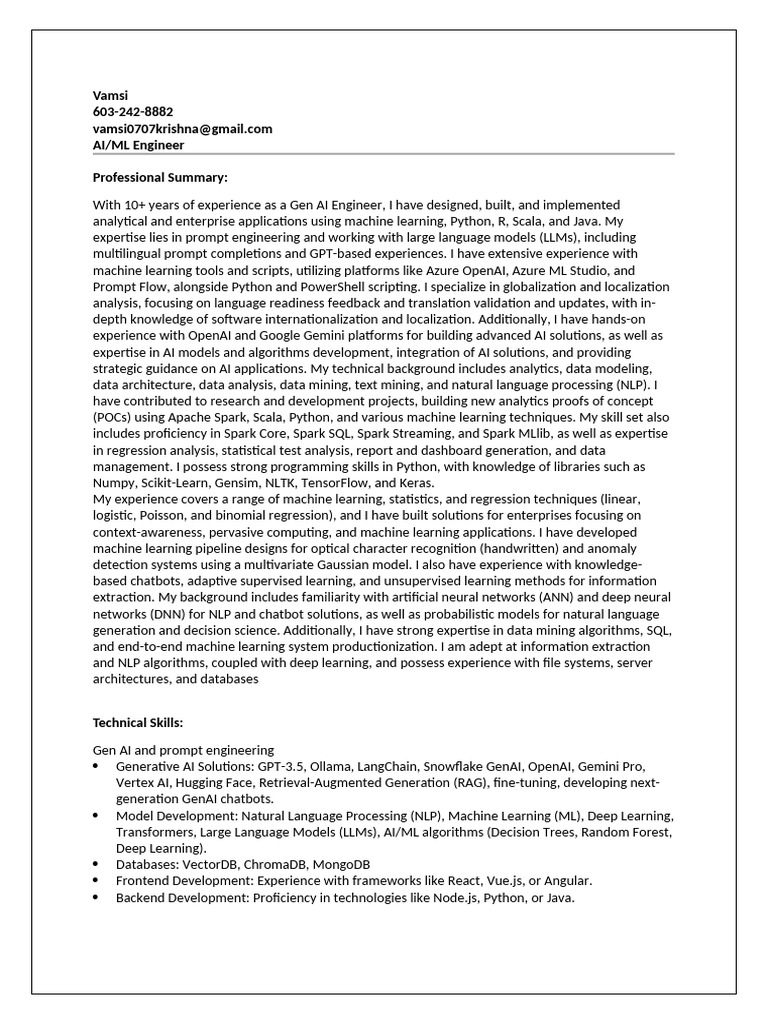 AI/ML Engineer with Generative AI Expertise | PDF | Machine Learning ...