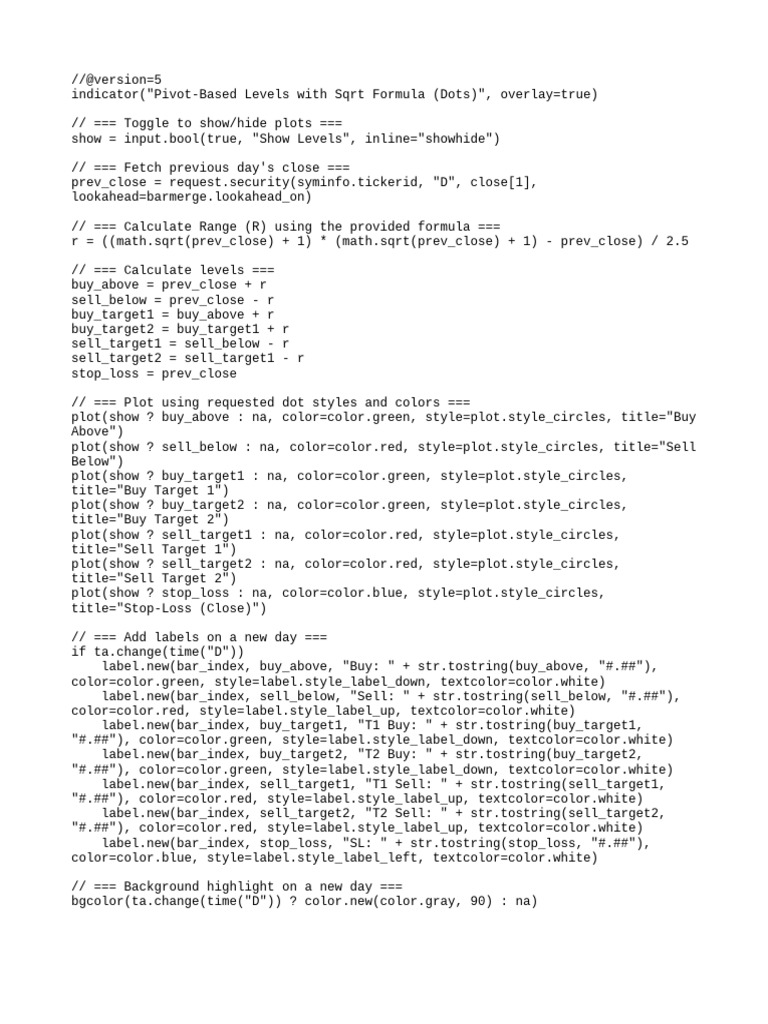 Pivot Levels with Sqrt Formula | PDF | Mathematics | Elementary Mathematics