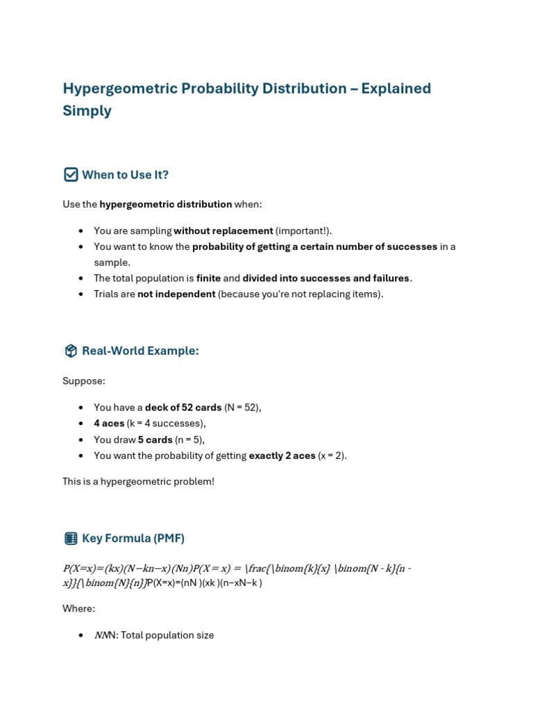 Hypergeometric Distribution Explained | PDF