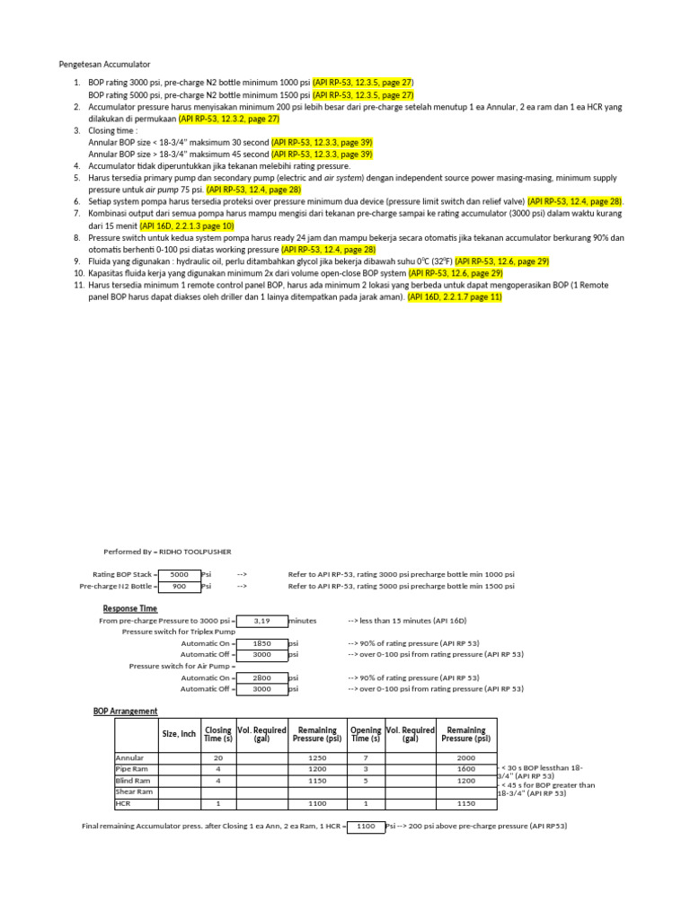 Accumulator Testing Guidelines for BOP | PDF | Pump | Continuum Mechanics