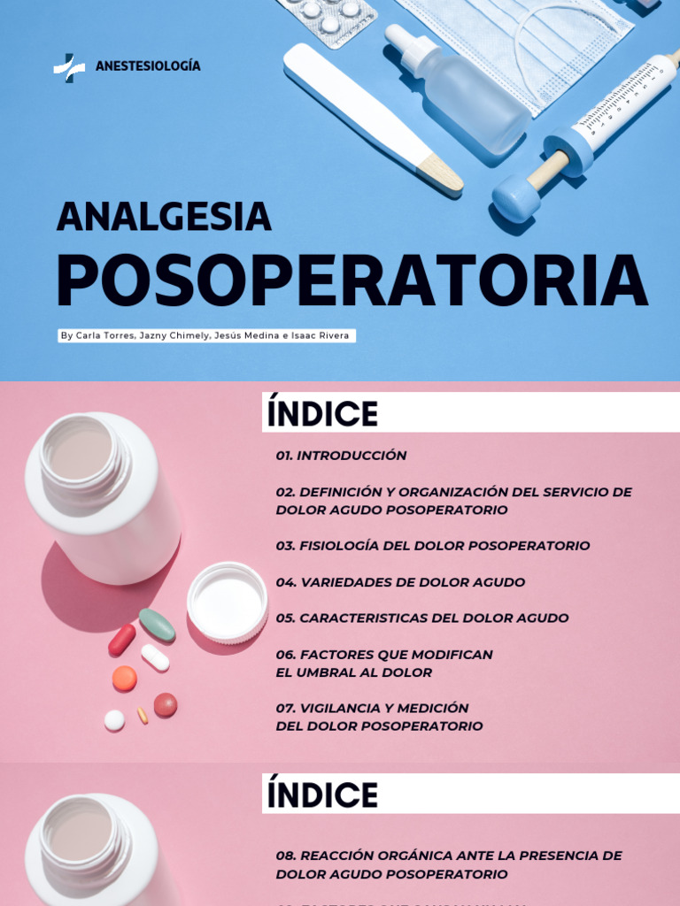 Manejo del Dolor Agudo Posoperatorio | PDF | Dolor | Analgésico