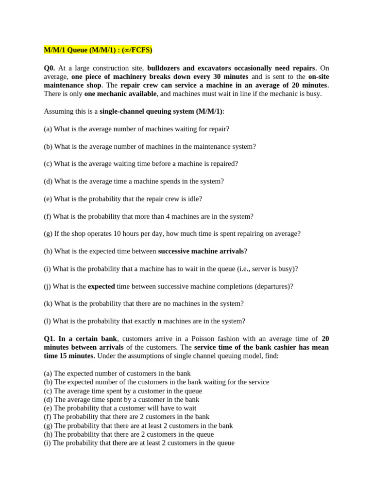 M/M/1 Queue Analysis and Solutions | PDF | Applied Mathematics