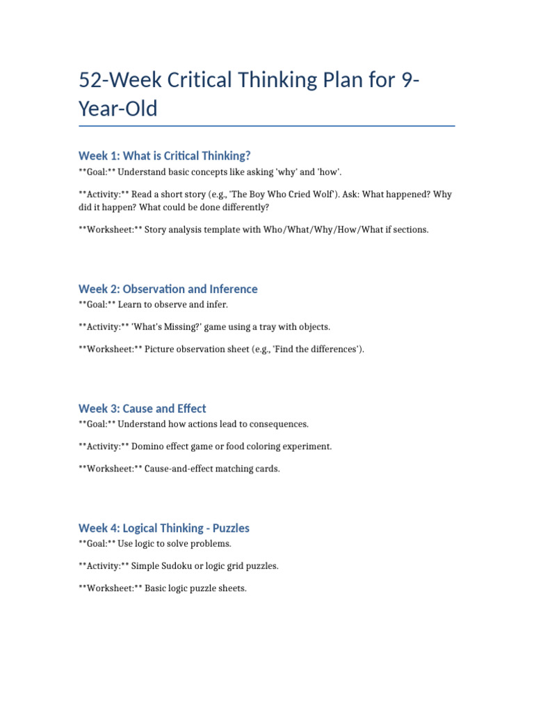 52 Week Critical Thinking Plan | PDF | Thought | Logic
