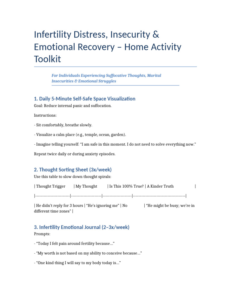 Infertility Insecurity Healing Activities | PDF