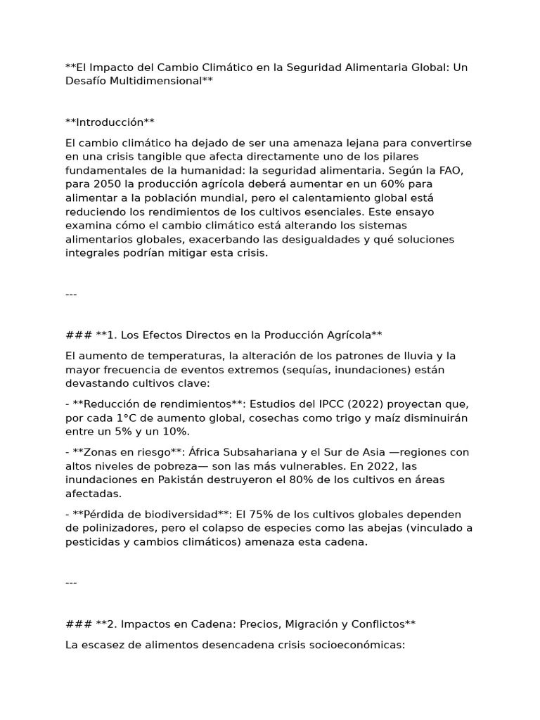 El Impacto Del Cambio Climático en La Seguridad Alimentaria Global ...
