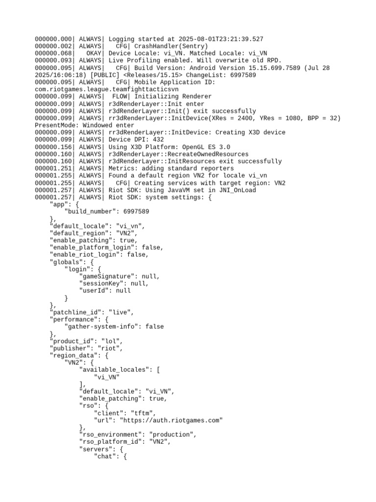 Riot SDK Initialization Log for TFT VN | PDF | User (Computing) | Computing