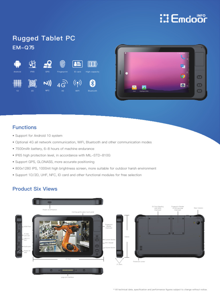 Rugged Android Tablet PC EM-Q75 Features | PDF | Tablet Computer ...