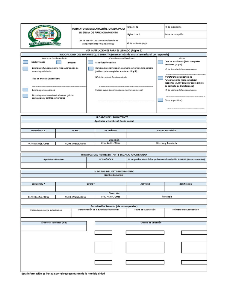 Formato de Licencia de Funcionamiento | PDF