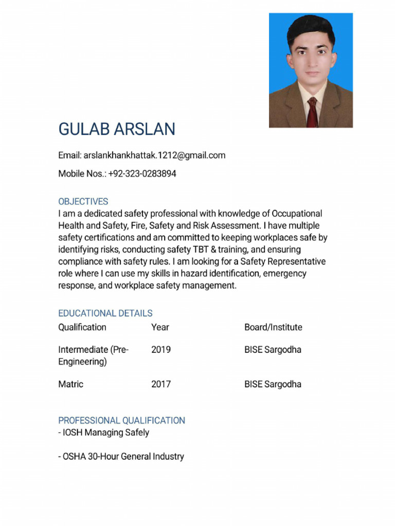 Gulab Arslan CV For Fire Watcher | PDF