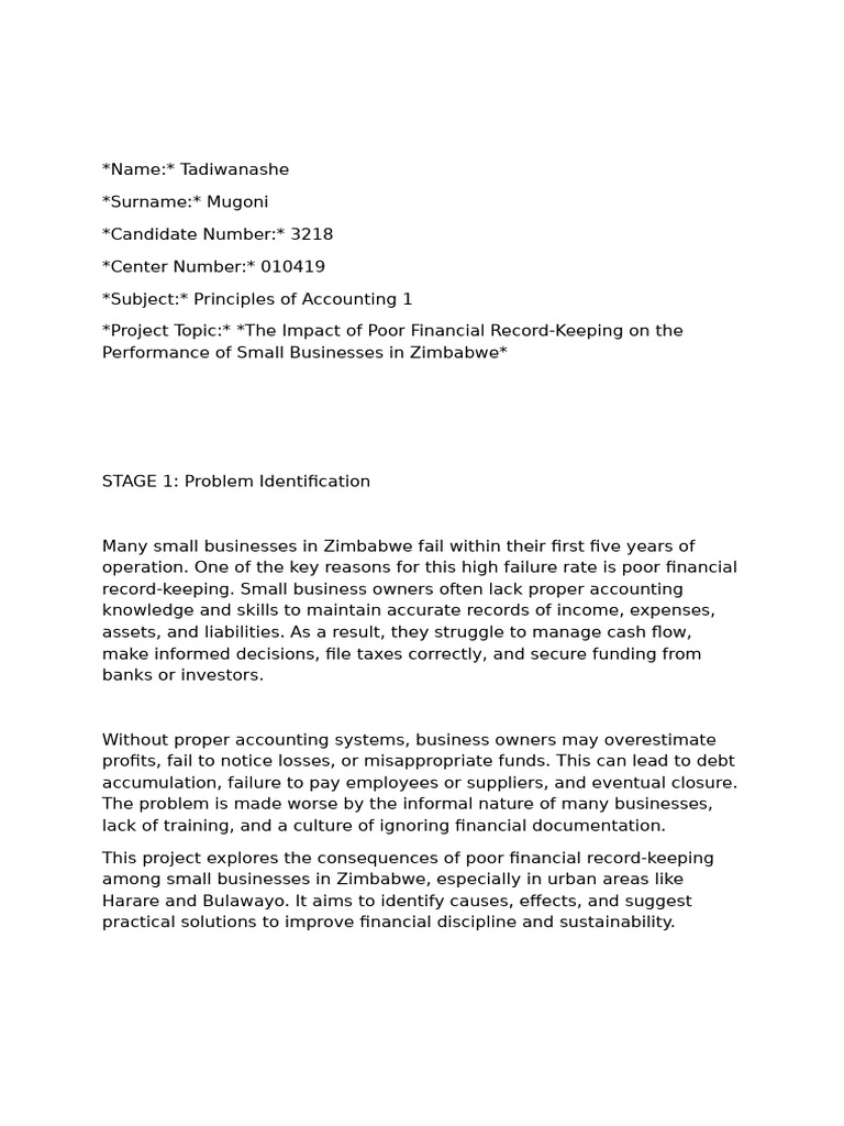 Impact of Poor Record-Keeping in Zimbabwe | PDF