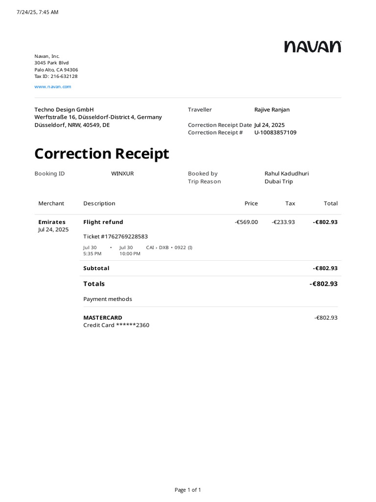 Correction Receipt | PDF | Services (Economics) | Personal Finance