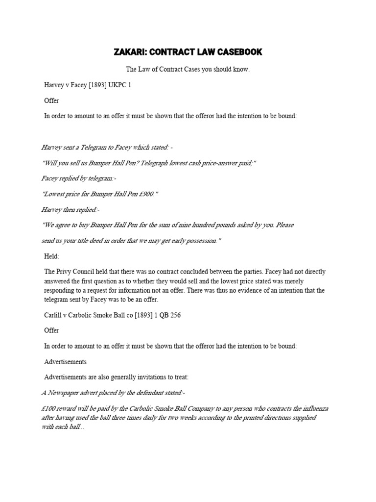 Key Contract Law Cases Explained | PDF | Offer And Acceptance | Auction